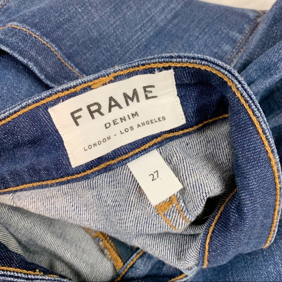 Frame Le Antibes denim a-line mini Skirt in Lucia blue with button details - Picture 9 of 10